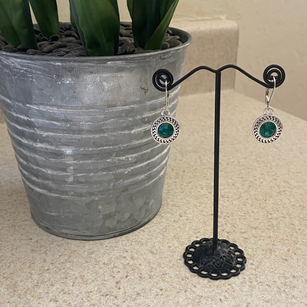 BOHEMIAN Handmade Silver Rhinestone Earrings with Charm Lever back Earrings